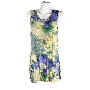 Jams World Size Medium Waipua Dress Beige Purple Sleeveless Hawaiian Lua Mini